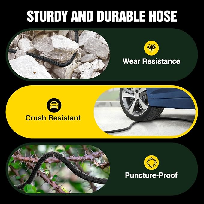 Garden Hose 125 ft Non-Expandable, Flexible Water Hose, Lightweight Hose with 10-Function Nozzle for Yard, Portable, Leak Proof, All-Weather Water Pipe for Outdoor, Car Wash, RV, Lawn