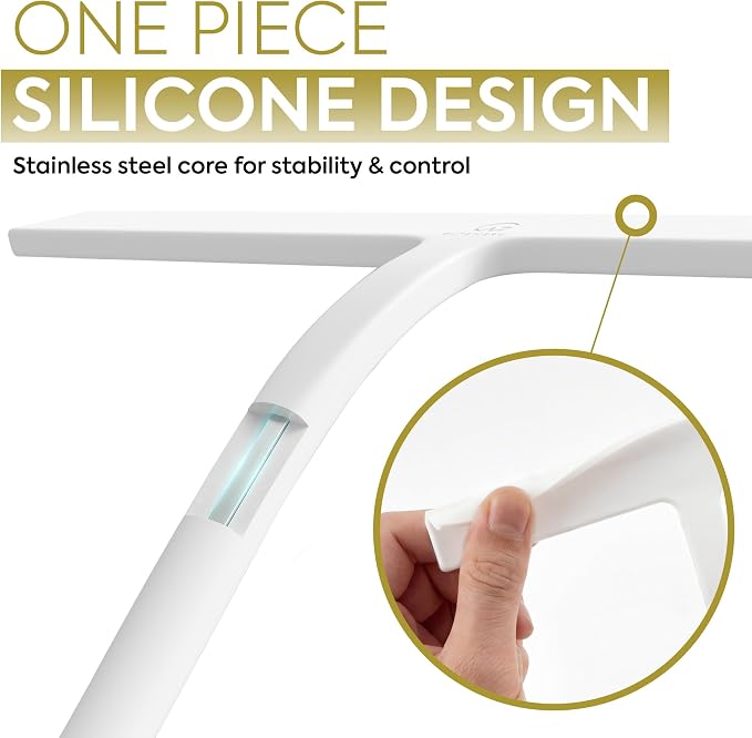 Shower Squeegee for Glass Doors, 10″ White with No-Drill J-Hook | Hang Anywhere Without Adhesive, Seamless One-Piece Silicone, Encased Steel Core, Streak-Free Shower Squeegee for Glass & Tile