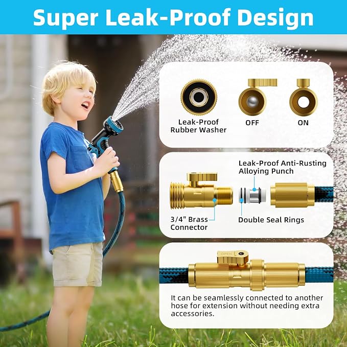 Garden Hose, Non-Expandable Water Hose 25 ft, Flexible, Kink & Leak Proof Water Pipe with 10-Function Spray Nozzle, Lightweight Outdoor Hose for Yard, Lawn, Car Wash, RV and Home Use