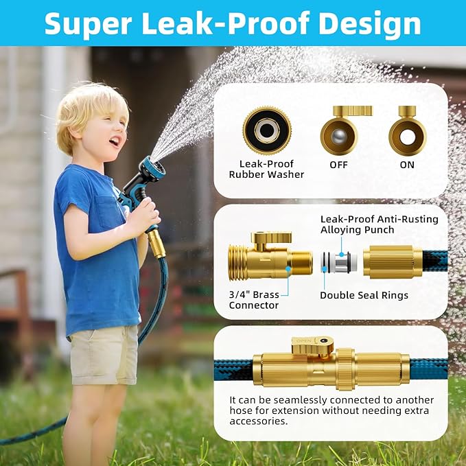 Garden Hose, Non-Expandable Water Hose 125 ft, Flexible Water Pipe with 10-Function Spray Nozzle, Lightweight Outdoor Hose for Yard, Lawn, Car Wash, RV and Home Use