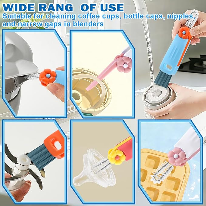 3 in 1 Cup Lid Cleaning Brush, 8PCS Multifunctional Crevice Cleaning Brush for Tumbler Water Bottle Lid, Deep Clean Tool for Home Kitchen, Red, Blue, White, Orange
