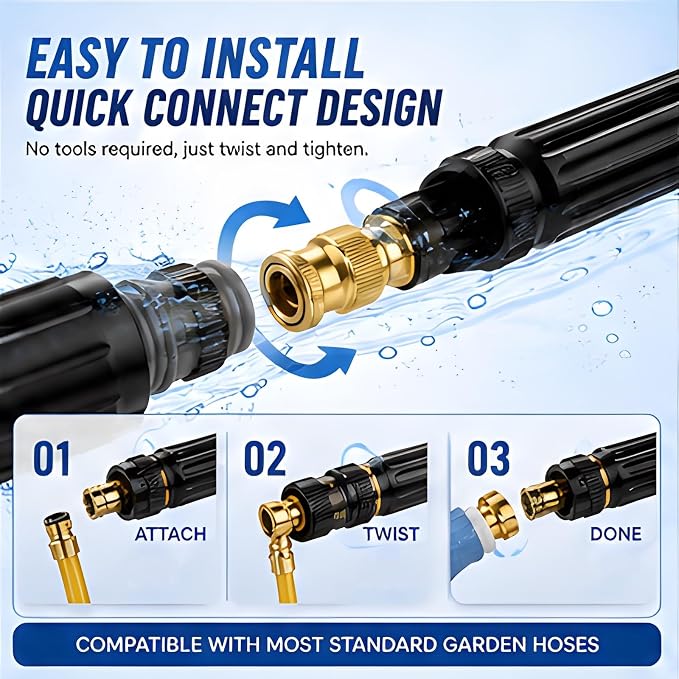Adjustable Twist Brass Heavy Duty Hose Nozzle Solid Metal Garden Water Spray Patterns Nozzle Sprinkler High Pressure Jet Sweeper Power Washer Attachment for Car Washing Plants Alloy Sprayer (2 PC)
