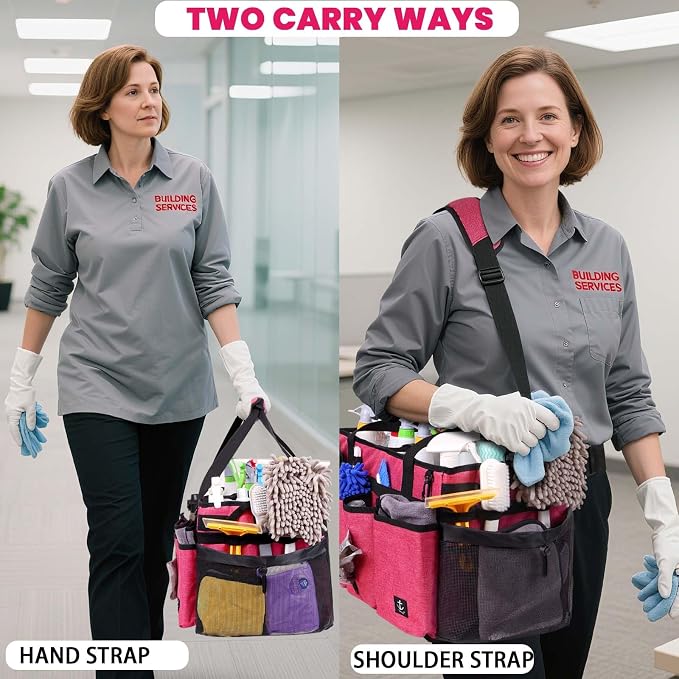 Extra large Cleaning Caddy Bag Built-in hard plastic Aluminum foil lining | Waterproof nylon, aluminum foil lining, quick-drain PVC mesh bottom, for housekeepers