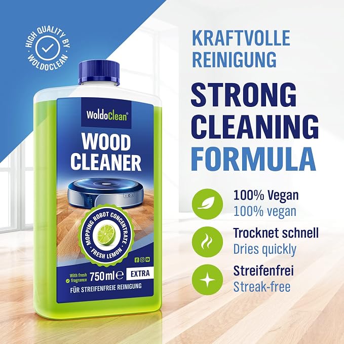 WoldoClean Wood Floor Cleaner for Robot Mops 25.36 fl.oz - pH-Neutral & Streak-Free, Compatible with Roborock, Dreame, Roomba, Tineco, Hardwood & Laminate Concentrate