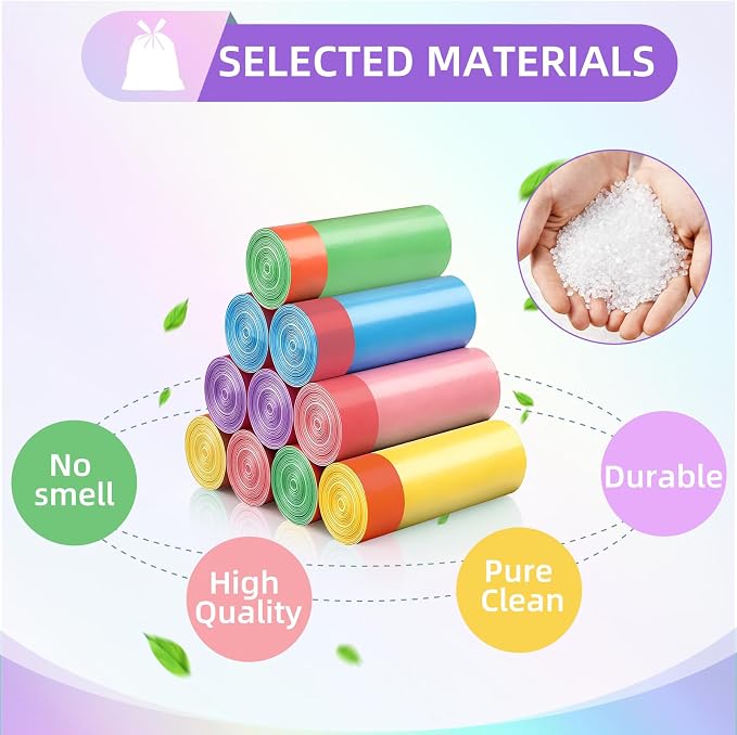 5 Gallon Trash Bags, 440 Count Drawstring Small Garbage Bags Thick Pre-separated Unscented Trash Can Liners for Bathroom Office Kitchen Bedroom Home Multi Colored