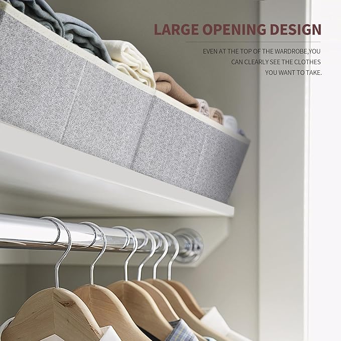 Closet Organizers Bins 6 Packs - Large Closet Shelf Organizer with Handles, Fabric Trapezoid Storage Bins, Collapsible Storage Cubes for Clothes, Towels, Light Gray