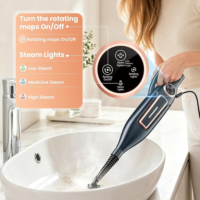DEVOAC VM6 Scrubbing Steam Mop with Rotating Mop Pads, 10 in 1 Steam Mop, Lightweight Spin Mop & 3 Steam Modes for Hard Floor Laminate Marble Floors (Ink)