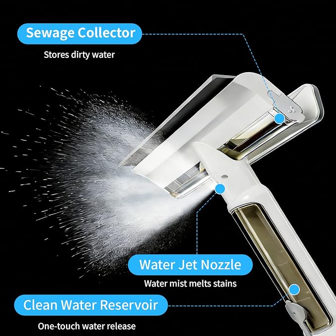 4-in-1 Window Cleaner with Extension Pole & Handle-Controlled Sprayer | 74" Extendable Window Cleaning Kit , Foam Scrubber & Reusable Pads for High Windows, Shower Doors, Mirrors & Car Glass