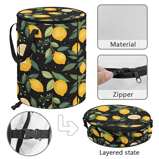 BIGCARJOB Lemon Garbage Cans Collapsible Pop Up Camper Trash Can Waterproof Bag Trash Bin for Outdoor Camping Hiking Travel, 22.83x17.71 in