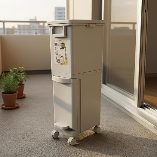 Kitchen Waste Bin Double Layer Trash Can Recycling Container Rubbish Organizer with Stackable Vertical Design Polypropylene and Wheels Suitable for Kitchen Apartments dorms Small Homes