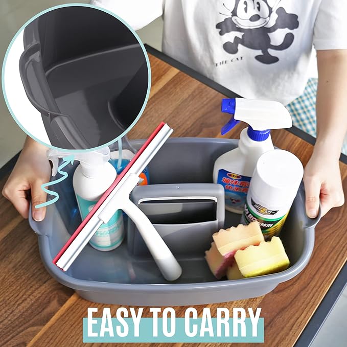 Cleaning Caddy Organizer with Handle, Gray Plastic Bucket for Cleaning Supplies Products, Cleaning Tool Storage Tote, 2 Pack