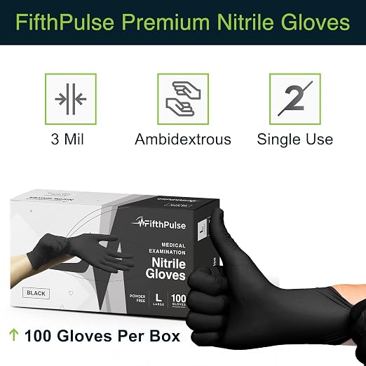 Black Nitrile Disposable Gloves X-Small, 100 Count - Powder-Free Latex-Free Rubber Gloves for Cooking, BBQ, Food Handling, Tattoo, Cleaning, and Household Use - Textured Fingertips for Better Grip