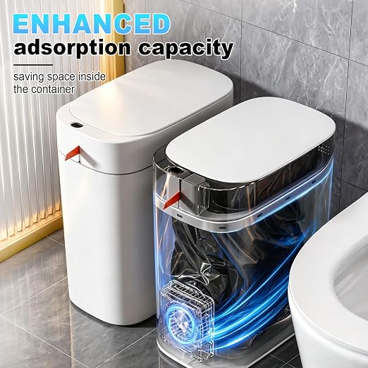 MOPUP Bathroom Trash Can,Includes 180 Drawstring Trash Bags. | Automatic Bagging Garbage Can, 3.5 Gallon Slim Smart Small Plastic Trash Bin, Motion Sensor Trash Can for Office, White