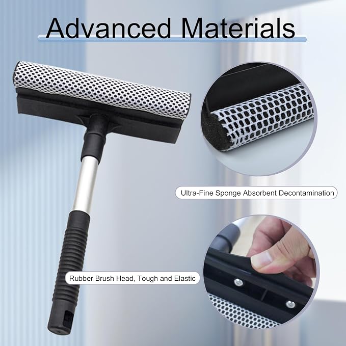 ZYNQACC 2 Pack Squeegee for Car Window Cleaning and Windshield Washing,2 in 1 Car Windshield Squeegee Window Washing Sponge Scrubber,Window Cleaning Squeegee kit for Glass,Shower Floor