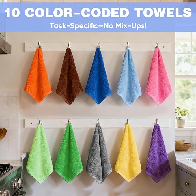 10 Colors Microfiber Cleaning Cloths, 400 Pack Assorted Cleaning Rags | Highly Absorbent Microfiber Towels for Car, Kitchen, Bathroom and Household Cleaning, 11.8"X11.8"