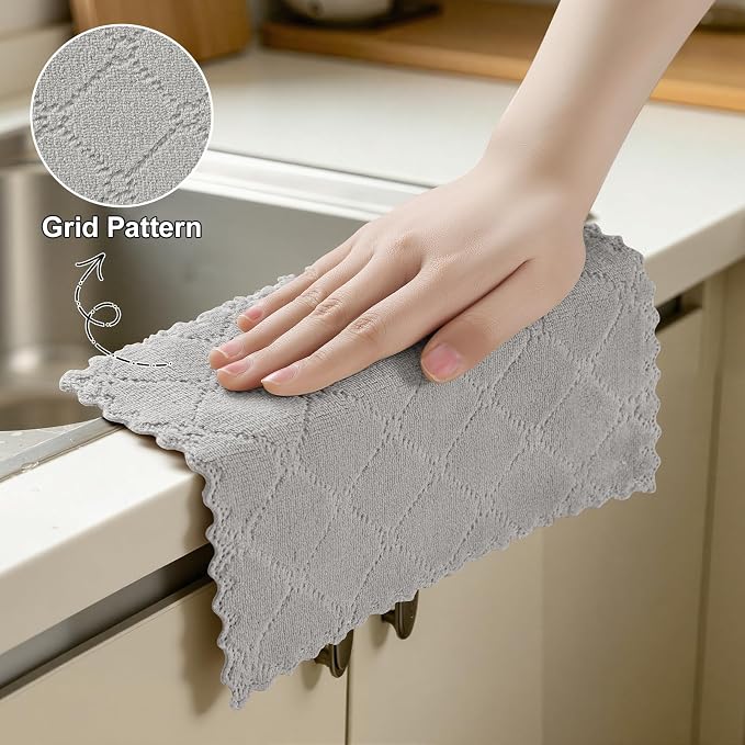 Homaxy Super Soft 12 Pack Coral Velvet Dish Cloths, 7" x 9", Grey | Ultra-Absorbent Dishcloths, No Lint, Nonstick Oil, Fast Drying, Microfiber Cleaning Cloth
