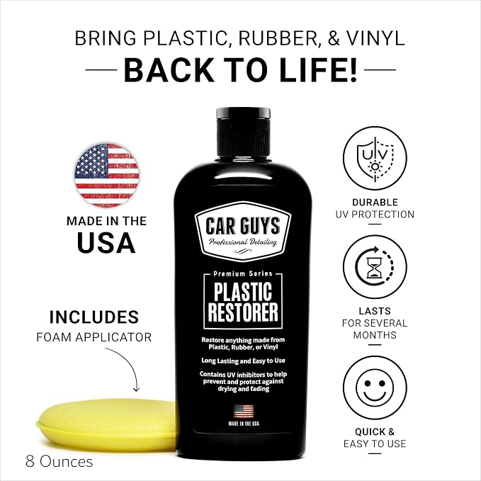 CarGuys Plastic Restorer | Bring Plastic, Rubber, and Vinyl Back to Life! | User-Friendly Trim Restorer | Safe Auto Detailing Supplies | 8 Oz Kit with Foam Applicator
