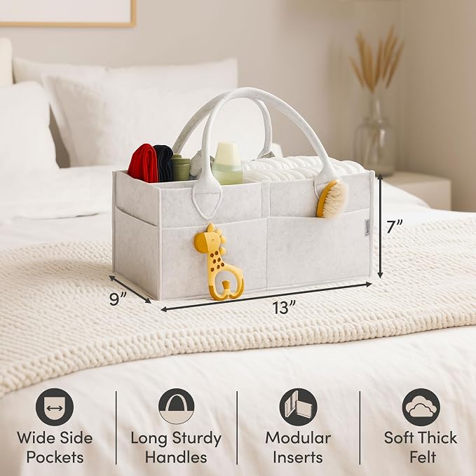 PUTSKA Baby Diaper Caddy Organizer, Felt Nursery Basket, White, Regular