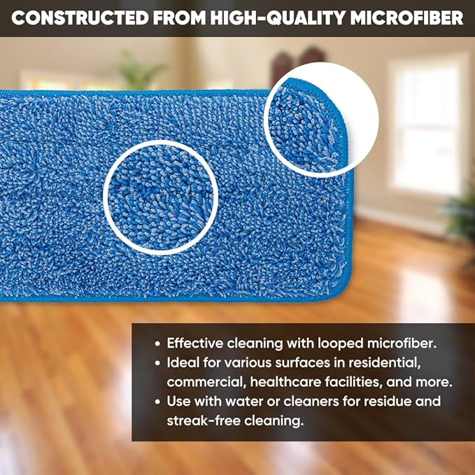Microfiber Wholesale 18" Microfiber Wet Mop Pads, Bulk Case of 108 – Reusable, Machine-Washable Refills with Hook-and-Loop Backing – Fits Standard 18-Inch Flat Mop – Commercial Mop Pad Replacements