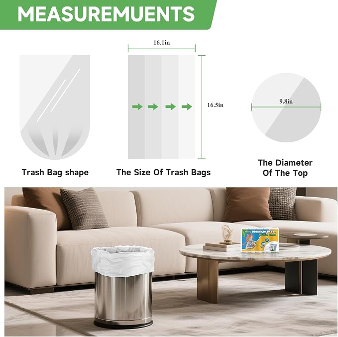 Biodegradable 1.2 Gallon Small Trash Bags - Unscented 100 Count Tiny Garbage Bag Bulk Clear White Strong Thick Compostable Scrap Bin Liners for Kitchen Office or Outdoor Garden Heihaily