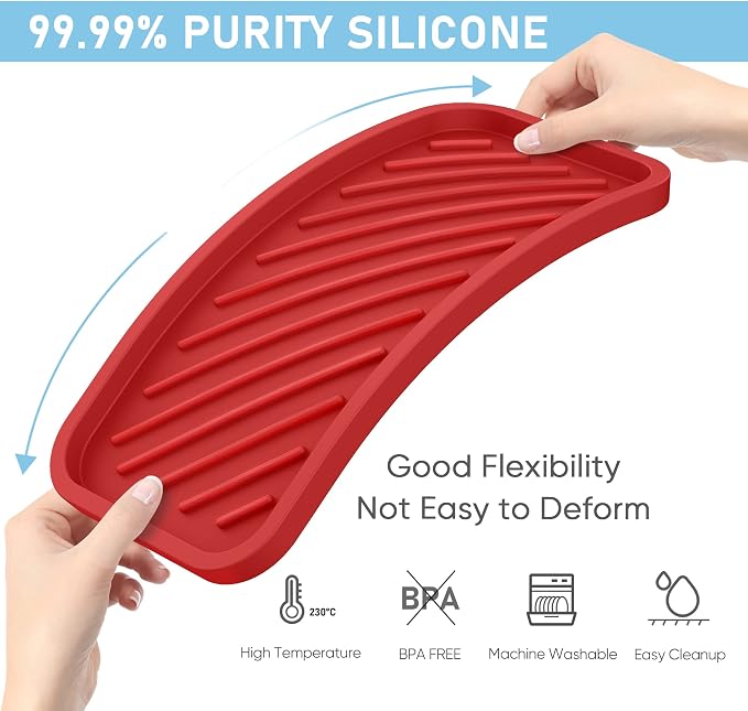 Silicone Sponge Holder-Large Thick Durable 10" Sink Organizer Tray-Kitchen | Thick Durable Sponge Caddy, Large Sink Tray, Dish Soap & Scouring Pad Holder, Countertop Drip Tray, Easy Clean, Rust-Proof