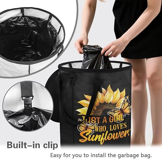 BIGCARJOB Sunflower Quotes Big Trash Can with Lid, 22.83x17.71, Outdoor Recycling Bin Large Trash Can Outside Garbage Storage Bag for Camping Travel Beach