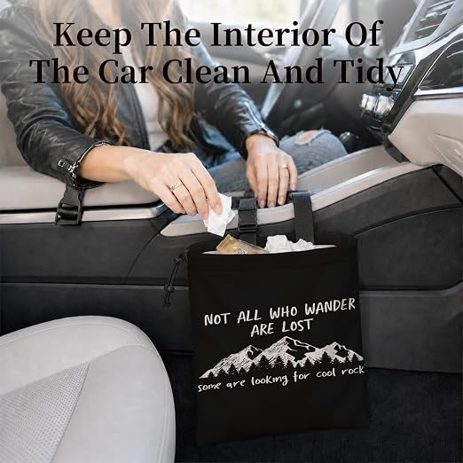 Funny Rock Geologist Car Garbage Bag Canvas Trash Can | Rock Collector Hounding Gifts Drawstring Car Trash Bag Hanging for Back Seat with Adjustable Buckle