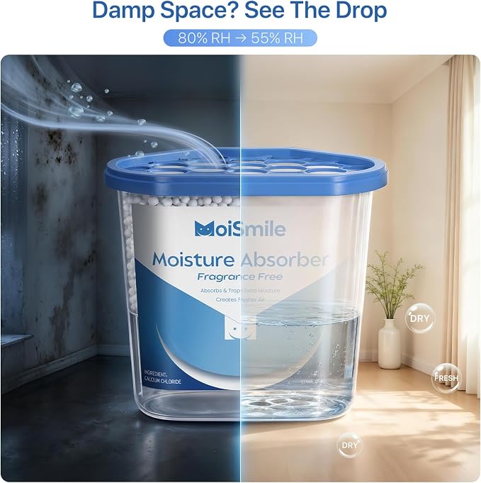 Large Moisture Absorber Buckets, 14 oz Each, Fragrance Free, 3 Pack | 14 oz Net Fill Per Bucket; Visible Water Collection; Up to 90 Days; No Added Fragrance for Bathrooms and Closets
