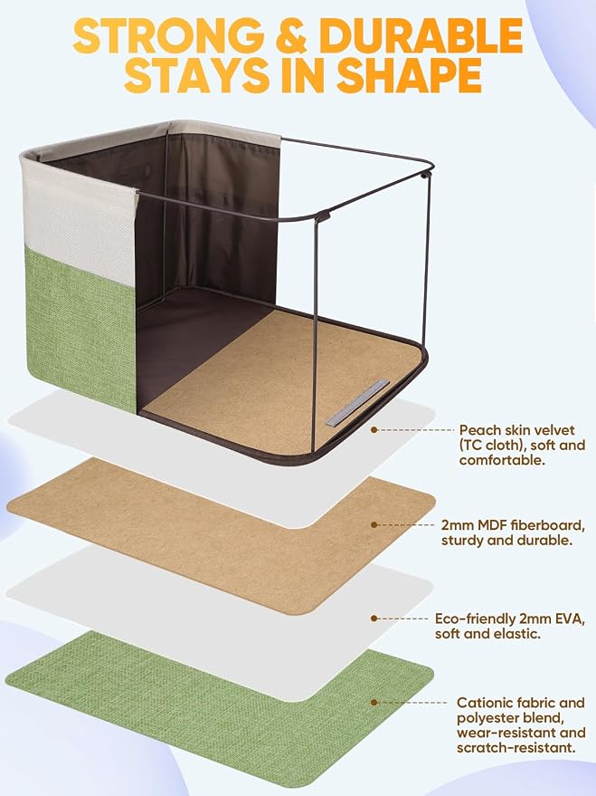 BALEINE 3 Pack Fabric Closet Storage Bins for Shelves, Linen Closet Organizers and Storage, Decorative Baskets for Organizing, Shelf, Clothes, Home, Office (Green, 14''x10''x8.5'')