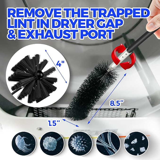 Holikme Dryer Vent Cleaner Kit - 15Ft Flexible Lint Brush for Deep Cleaning | Dryer Vent Cleaner Brush with Drill Attachment, Removes Years of Lint Buildup, Faster Drying & Fire Safety, Black