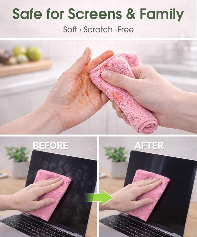 Reusable Microfiber Cloth Roll - 100 Pack, 12"x12" Washable Tear-Away Towels. Fits Paper Towel Holders. Lint-Free & Streak-Free Rags for Kitchen, Glass, Cars, Electronics (Pink)