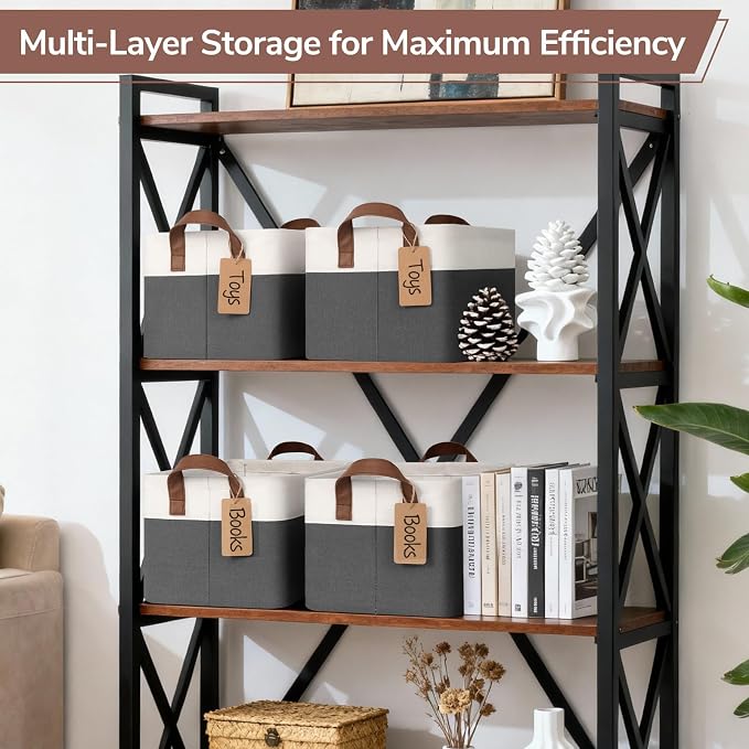 CHICVITA 4 Pack Fabric Storage Bins for Shelves, 20L Gray & White | 14.8" × 10.3" × 8.3" Collapsible Storage Baskets for Toys, Clothes & Books, Fits Nursery & Living Room Organization