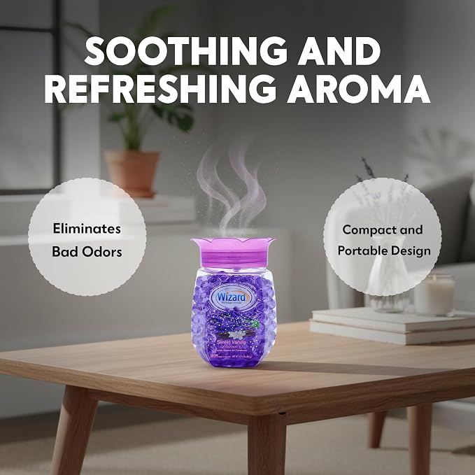WIZARD Odor Eliminator Gel Beads - 12 oz, Pack of 12 - Air Freshners For Bathroom. Rooms, Per Areas and Car Freshner (VANILLA LAVENDER)