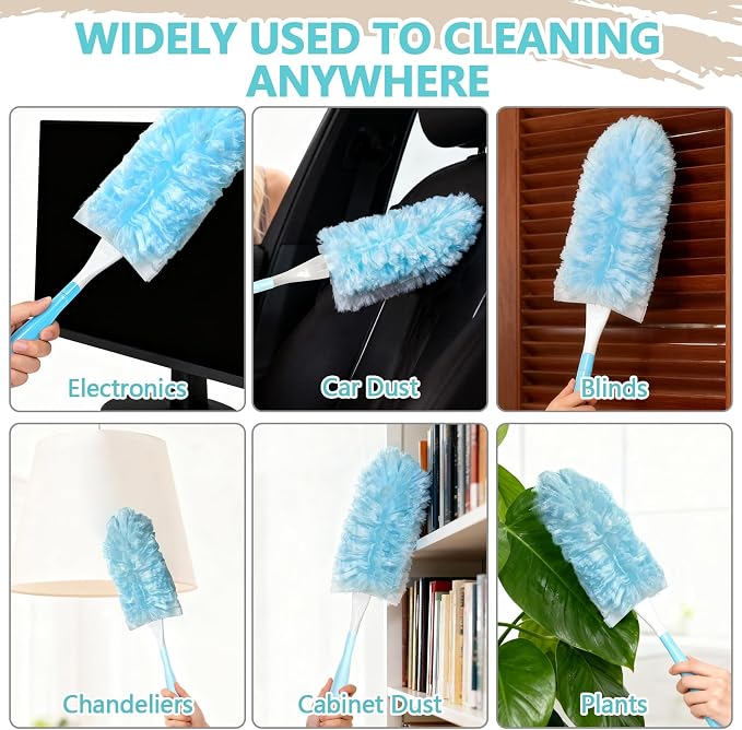 40 Pack Duster Refills Kit Disposable for Swiffer Duster Handle | Heavy Duty Replacement,for Home, Blinds, Car, Pet, Furniture, Fans With 1 Handle 360° Deep Cleaner (Blue)