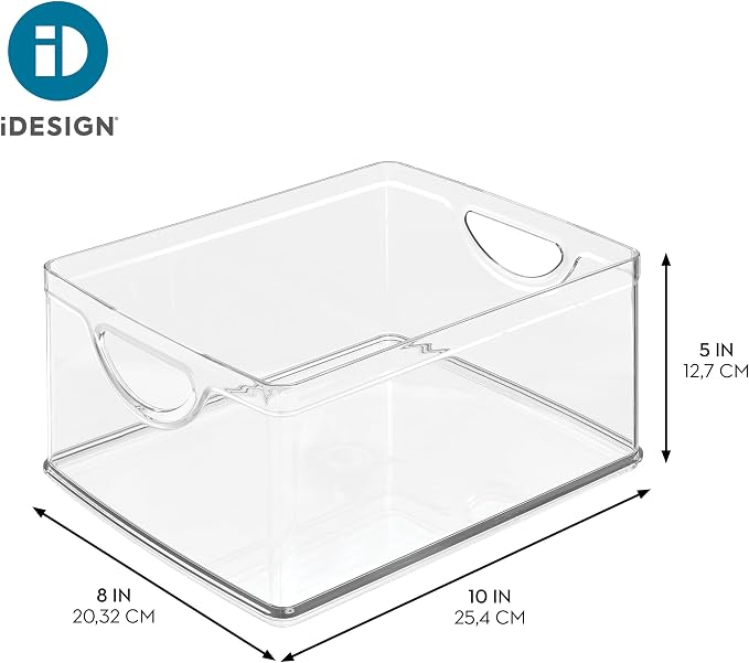 iDesign Plastic Stackable Kitchen Cabinet Storage Bin with Handles - Clear Pantry Organizer Medium (Pack of 4)