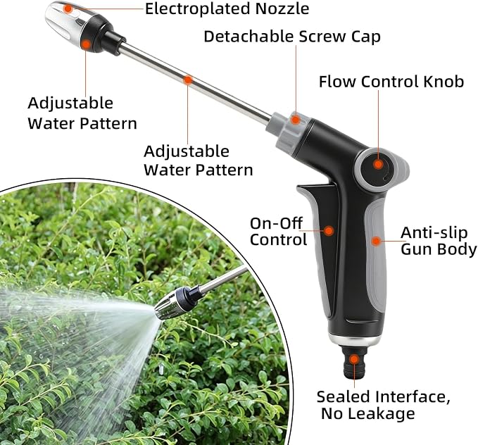 Garden Hose Nozzle High Pressure,360 Rotating Water Sprayer with 3 Spray Modes,Turn Any Hose into a High Pressure Water Cleaning,Heavy Duty Hose Attachment for Car Washing,Patio,Yard,Garden Cleaning
