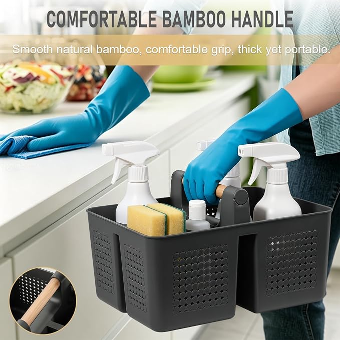 JiatuA Portable Shower Caddy Basket Plastic Caddy Organizer Large Dark Grey | Sturdy Drainage Large Capacity Cleaning Supplies Caddy Tool Storage for Bathroom Kitchen Bedroom College Dorm Essentials