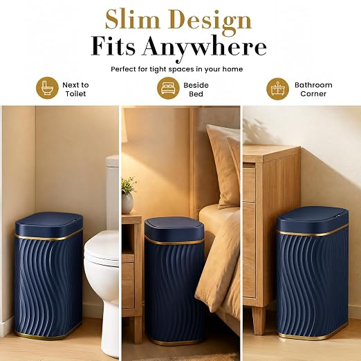 Ogikey Bathroom Small Trash Can with Automatic Touchless Lid, 2.6 Gallon Smart Garbage Can Narrow Waterproof Trash Bin for Bedroom, Office, Living Room