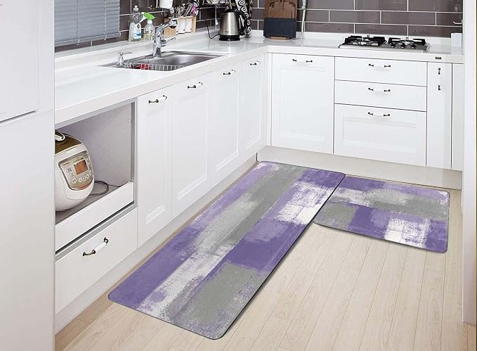 TOMWISH Vintage Kitchen Rug Non Slip Washable Kitchen Mats for Floor 2Pcs | Grey and Purple Absorbent Runner Rugs for Kitchen Front of Sink Dining Room Home Office Laundry 20"X48"+20"X30"