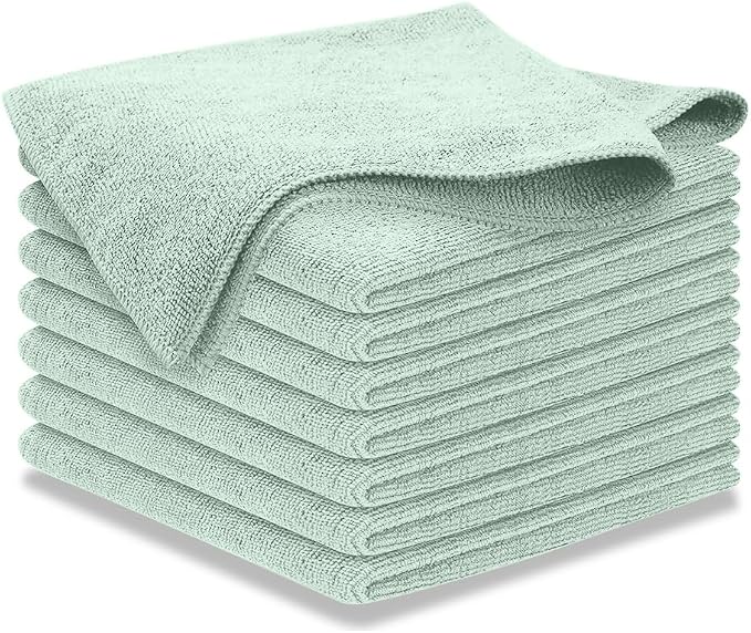 USANOOKS Microfiber Cleaning Cloth - Sea Green - 8Pcs (12.5x12.5 inch) High Performance - 1200 Washes, Ultra Absorbent Car Towel Traps Grime & Liquid for Streak-Free Mirror Shine - car Washing Cloth