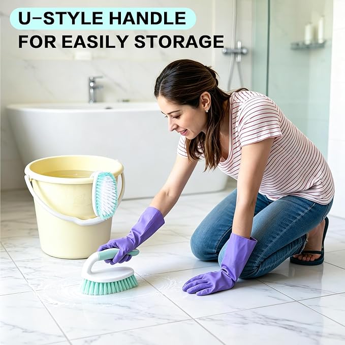 3 Pack Bathroom Scrub Brush Set, Heavy-Duty Scrub Brushes for Cleaning | Green Scrubbing Brush with Non-Slip Handle and Stiff Bristles for Cleaning Floor, Bathtub, Tub, Tile, Gap, Kitchen, Sink
