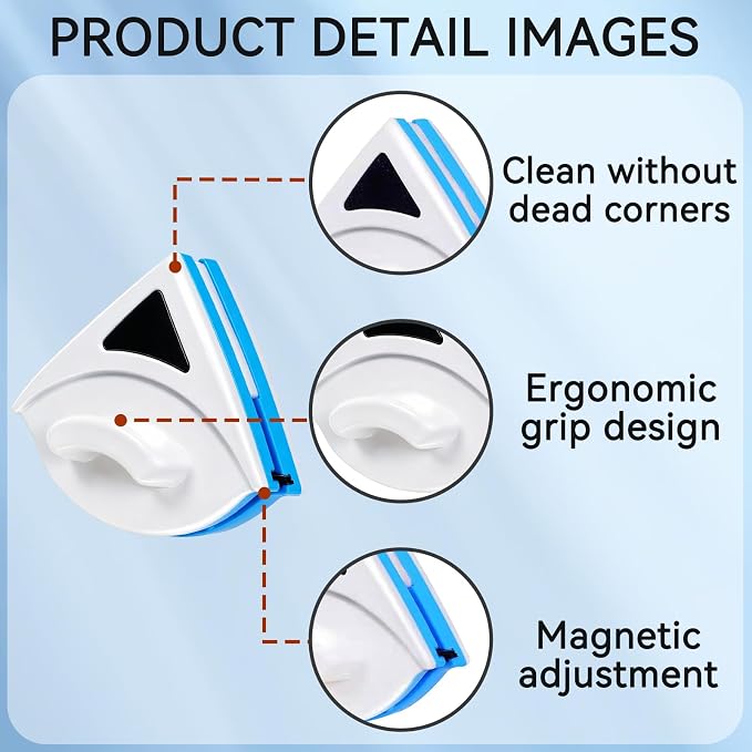 Magnetic Window Cleaner, P3‑8mm Double Sided Triangle Shape Glass Wiper Washing Brush Tool Glass Cleaner Window Cleaning Squeegee Kit for Outdoor (1PCS)