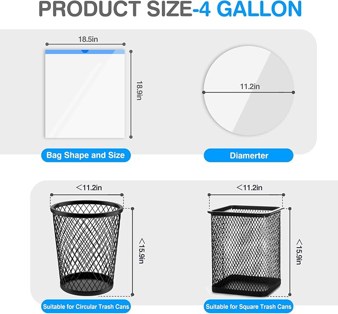 Charmount Small Trash Bags 4 Gallon, 200 Count Drawstring Mini Garbage Bags | Plastic Trash Can Liners for Bathroom Accessories, Bedroom, Dorm Room Essentials, Office