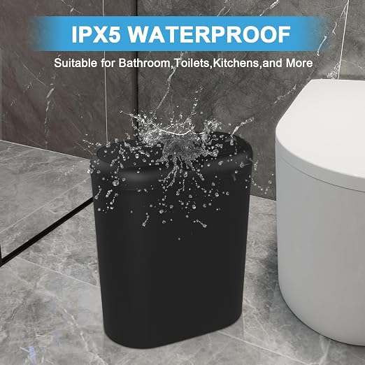 Naisu 4 Gallon Automatic Sensor Trash Can with Lid, 2 Pack Sealed Slim Design Waterproof Bathroom & Kitchen Garbage Bin, Motion Sensor Technology, Ideal for Small Spaces (Black)