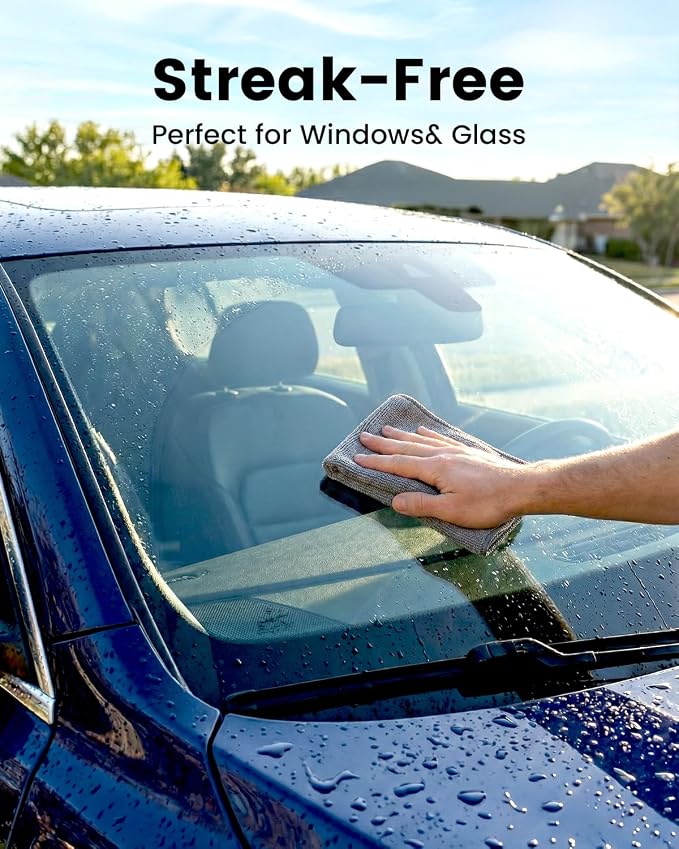 POPCHOSE Microfiber Cleaning Cloth, 12 Pack Super Absorbent Towels for Cars | Lint Free, Streak Free, Soft Towels for Car Detailing, Household, Kitchen, Bath Room, Glass & Tools, Grey