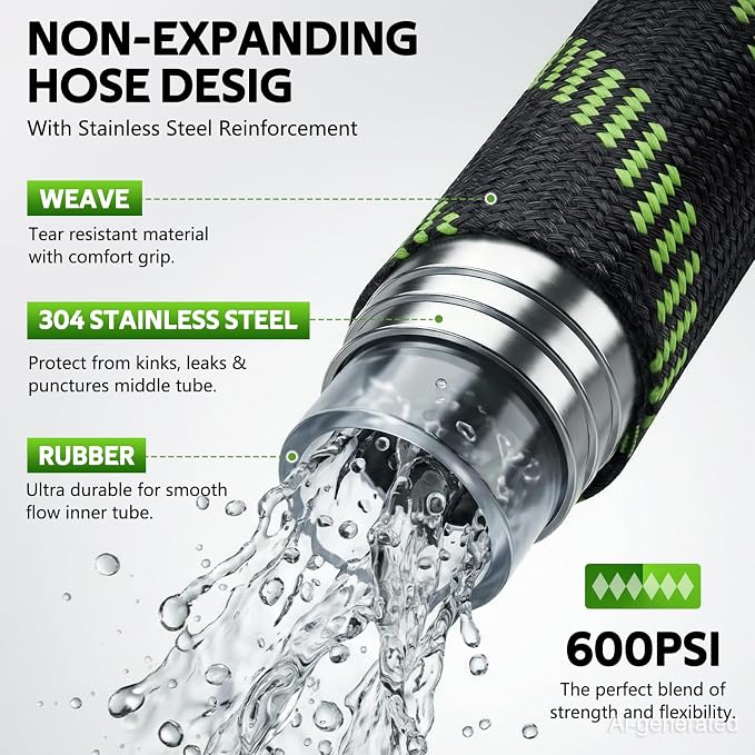NON-EXPANDABLE Garden Hose 35 FT Water Hose with 10-Function Spray Nozzle | Yard hose Heavy Duty Steel Metal Flexible,Durable Fabric Skin,No Kinks & Leak-Proof with Upgraded Handle hose pipe outside
