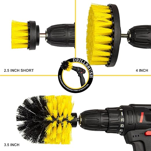 Drill Brush Attachment Set - 4 Piece Cleaning Kit for Bathroom Surfaces, Grout, Floor, Tub, Shower, Tile, Kitchen and Car - Electric Multi-Purpose Scrubber