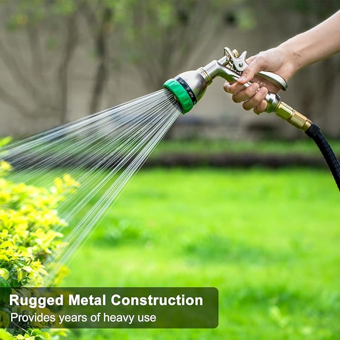 FANHAO Upgraded 100% Metal Garden Hose Nozzle Heavy Duty, 7 Spray Patterns | Rustproof Hose Sprayer Nozzle, Lockable Trigger, High Pressure Garden Nozzle for Watering Plants, Car & Pet Washing