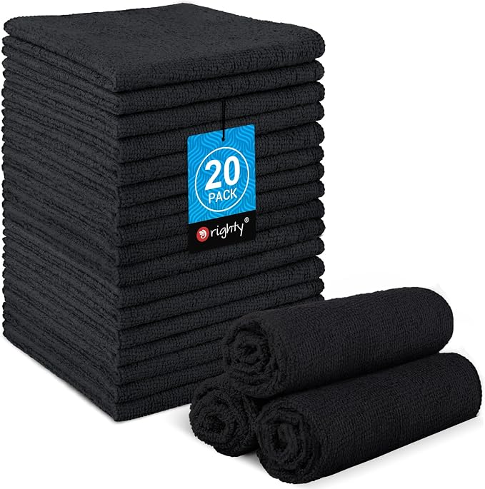 Orighty Wash Cloths, Face Towels 12x12 Inch 20 Pack | Soft Quick-drying Black Washcloths, Multi-Purpose Microfiber Face Cloths for Bathroom, Gym, Spa, Hotel, Travel