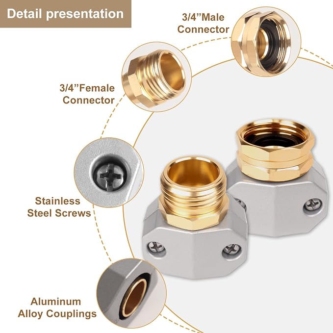 Hose repair kit,（3 Sets）garden hose repair Fittings Aluminum Female and Male With Zinc Clamp Water Hose End Repair Connector Fit 3/4 Inch And 5/8 Inch Garden Hose，garden hose repair kit (Pack of 2)